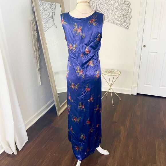 Gap Vintage 90s Witchy Whimsygoth Dark Blue Gray Rose Satin Midi Dress M - Picture 6 of 8